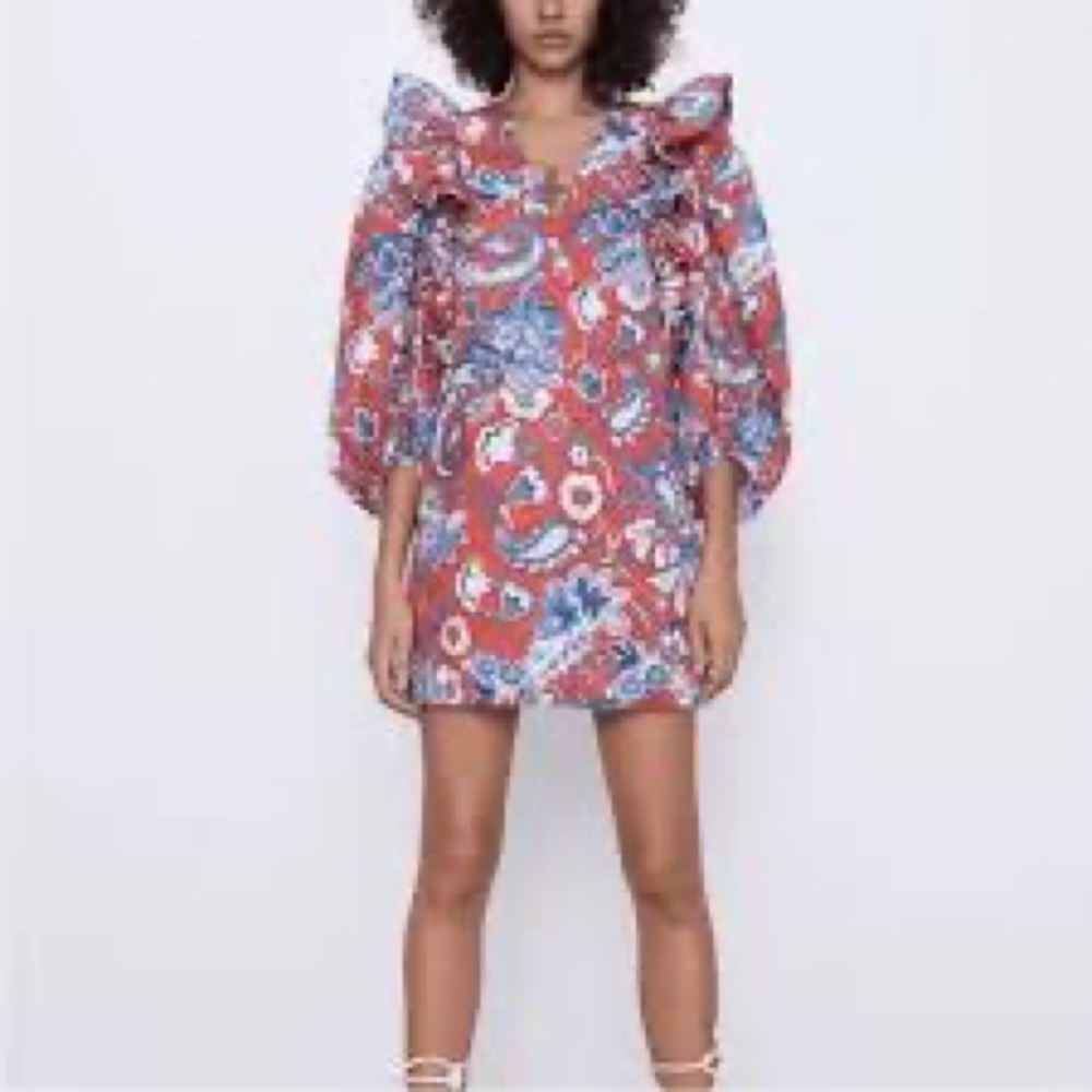 Zara Red and Blue Floral Mini Dress